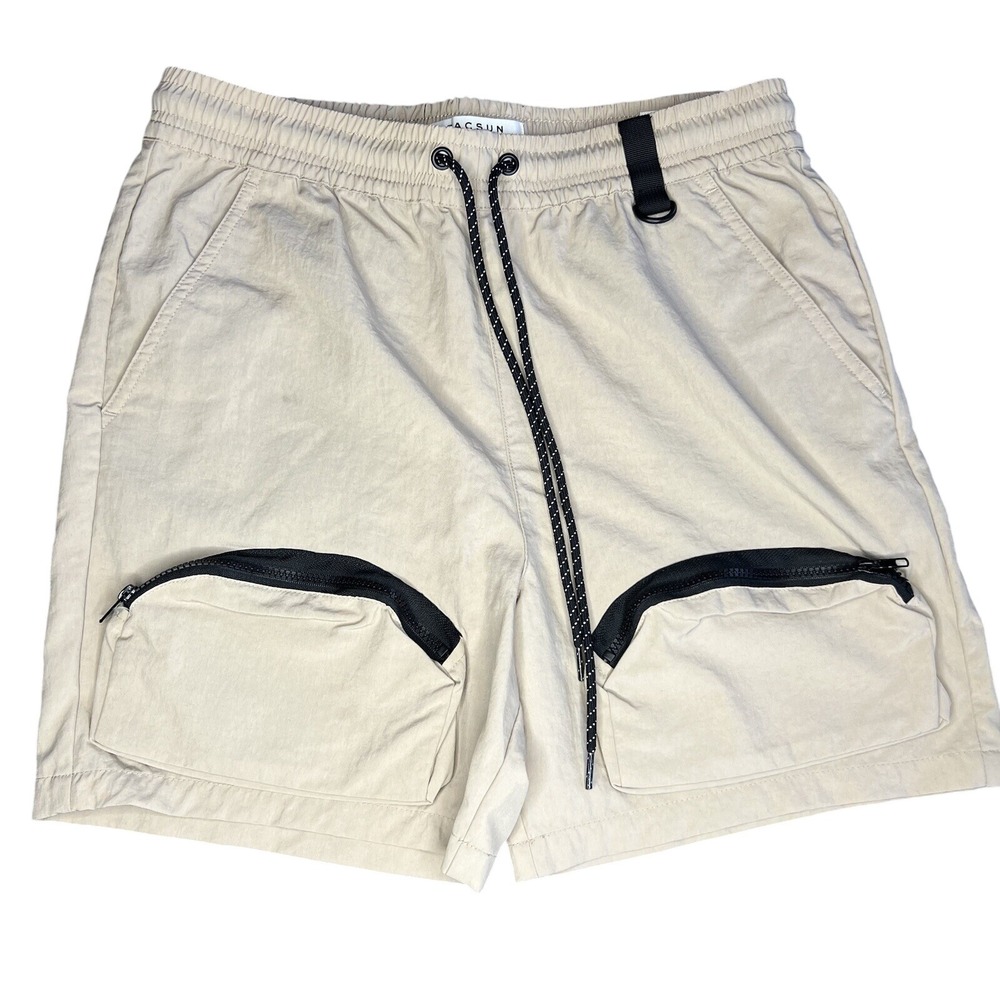PacSun Mens Nylon Cargo Shorts Tan Beige Utility Techwear Size Medium‎